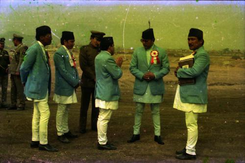 Patron of National Sports Council HRH Prince Dhirendra (2nd from right) receives briefings from the Member Secretary of National Sports Council Sharad Chandra Shaha (3rd from right) before the opening of the 2nd National Games, Pokhara