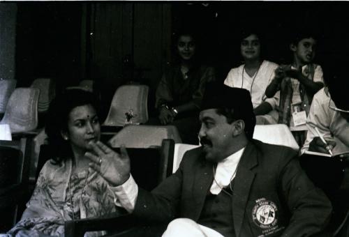 President of the Nepal Olympic Committee Sharad Chandra Shaha with member of his family during the 2nd South Asia Federation Games, Bangladesh