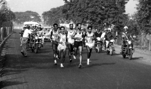 Nepal's ace marathon runner Baikuntha Manandhar (78) in action during the 3rd South Asia Federation Games, Calcutta, India