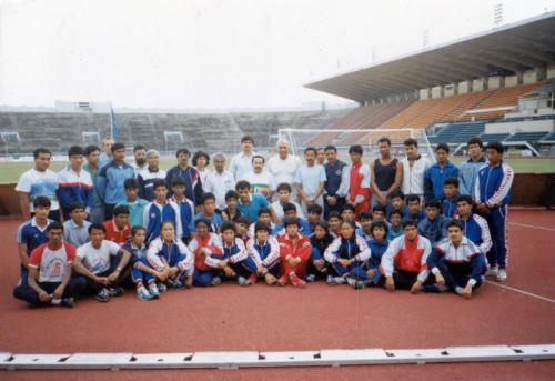 President of the Nepal Olympic Committee Sharad Chandra Shaha with the Nepali Contingent, 8th Asian Games, Bangkok, Thailand 1978