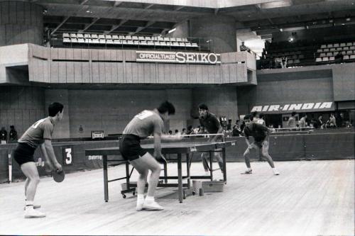 Nepal's table-tennis players Digamber Suwal & Harsha Man Bajracharya (facing camera) in action during Delhi Asian Games