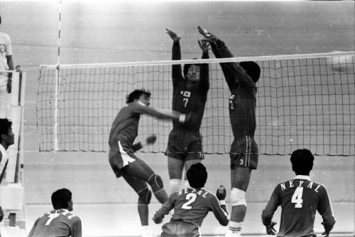 Nepal's volleyball team in action at the Delhi Asian Games