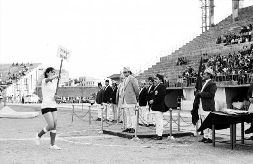 Patron of the National Sports Council HRH Prince Dhirendra (centre) witnessing the march pass ceremony during the opening of the Athletics Championship, Dashrath Stadium