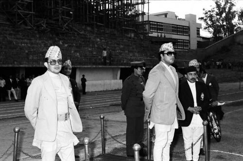 Patron of the National Sports Council HRH Prince Dhirendra (centre) along with Minister for Sports & Youth Pashupati SJB Rana (left) and Member Secretary of the National Sports Council Sharad Chandra Shaha (right) during the opening of the Atheletics Championship, Dashrath Stadium