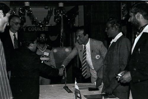 President of Nepal Olympic Committee Sharad Chandra Shaha (left) greets members of IAAF (International Amateur Athletics Federation) during IOC Regional Solidarity Course (Athletics), Kathmandu
