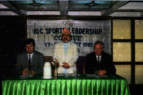 President of Nepal Olympic Committee Sharad Chandra Shaha addressing the opening session of the IOC Sports Leadership Course in Kathmandu